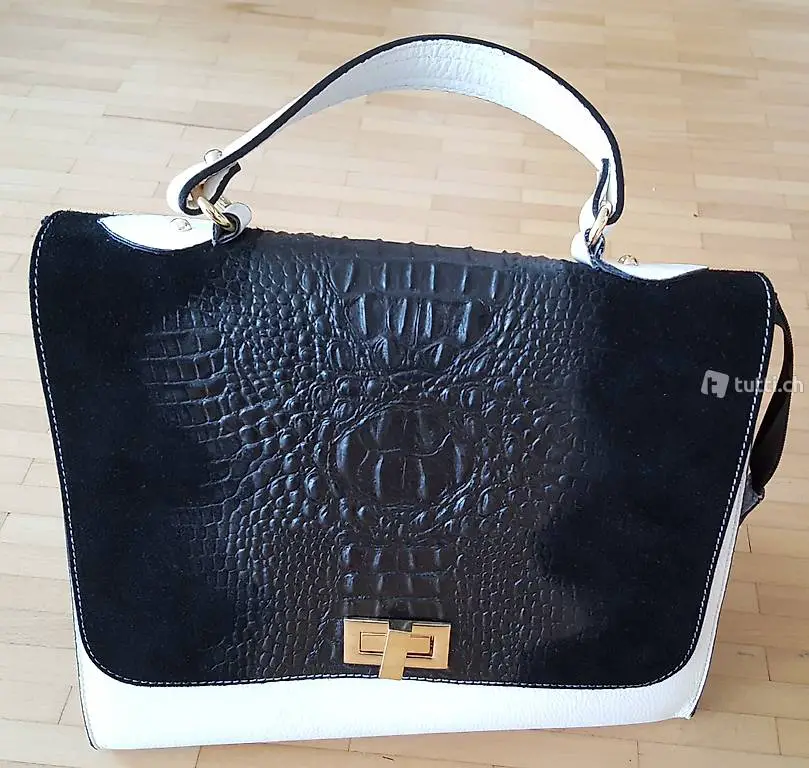 Stielvolle Handtasche schwarz/weiss