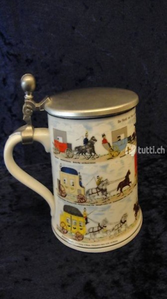  Bierhumpen Porzellan mit Zinndeckel, Seltmann Weiden