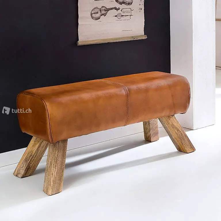  Lederhocker mit Holzbeinen | Massivholz Hocker mit Leder