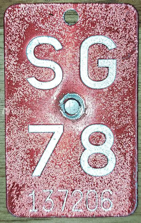 SG 1978 Kanton ST. GALLEN Velonummer 44. Geburtstag Fahrrad