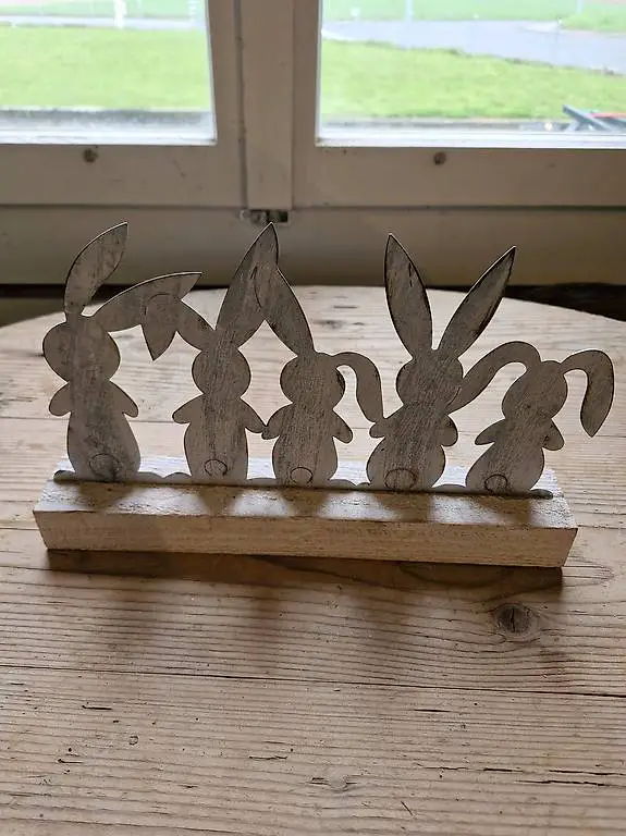 Hase Deko Ostern weiss Shabbychic Holz Metall