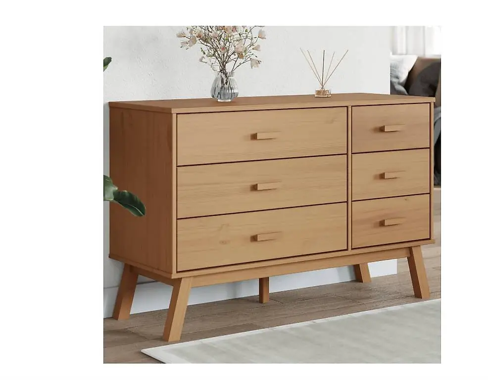 Schubladenschrank OLDEN Braun Massivholz Kiefer