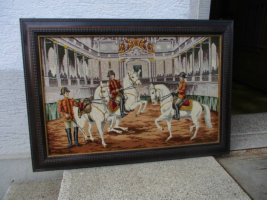 Edles Gobelin-Bild Hofreitschule Wien Pferde 65,5 x 94,5 cm
