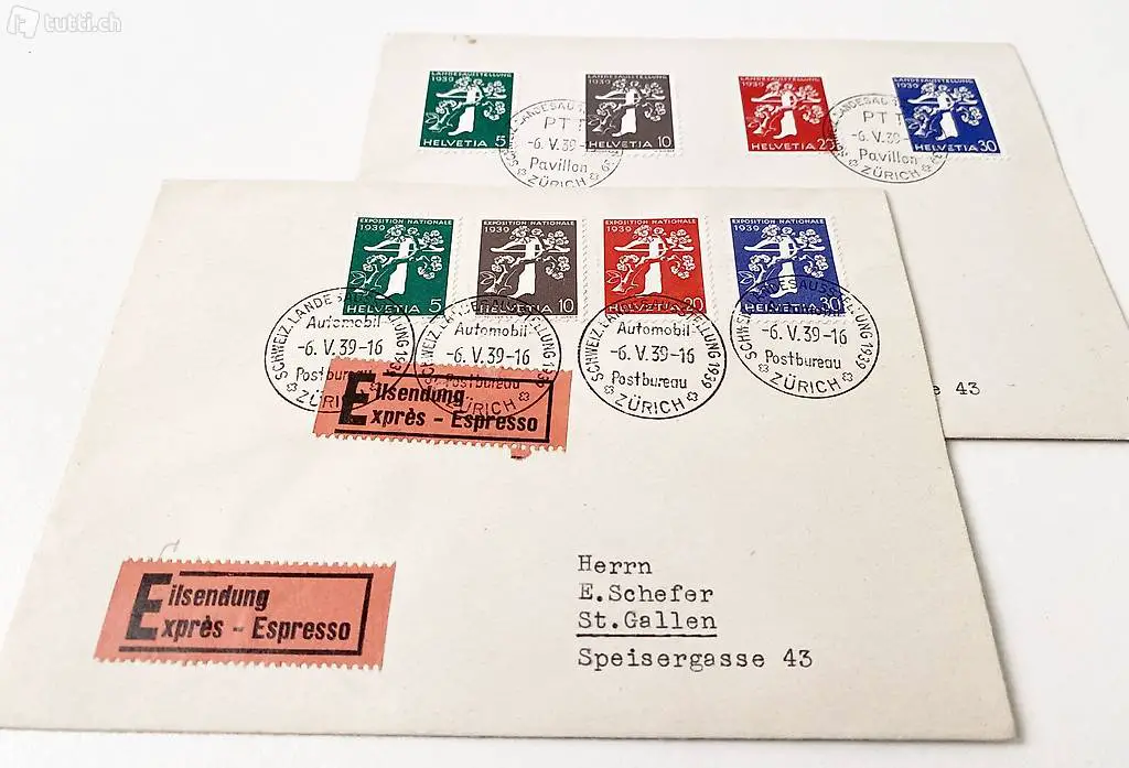 Briefmarken, Helvetia, 1939, Landesausstellung, Schweiz