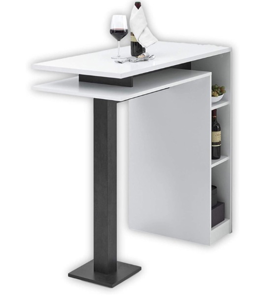 Bartisch mit Säule in Weiss / Schwarz - Geräumige Theke