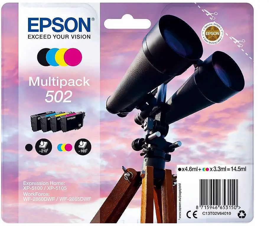 Epson Nr. 502 Patronen in Multipack, T02V1+T02V2+T02V3+T02V4