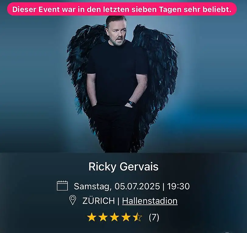 3 sitzplätze parkett - ricky gervais - zürich