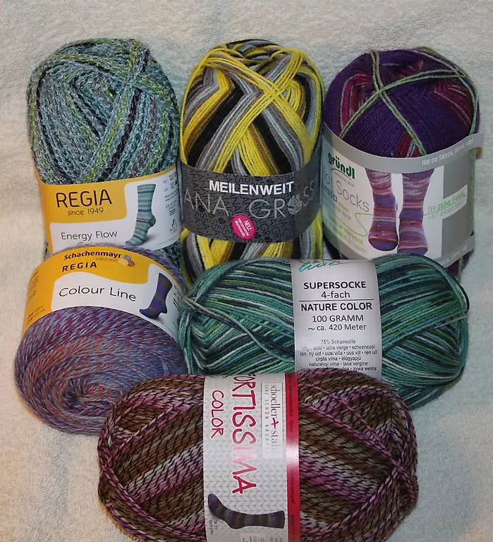 6x100gr Sockenwolle: Meilenweit, Regia, Fortissima und Co.B