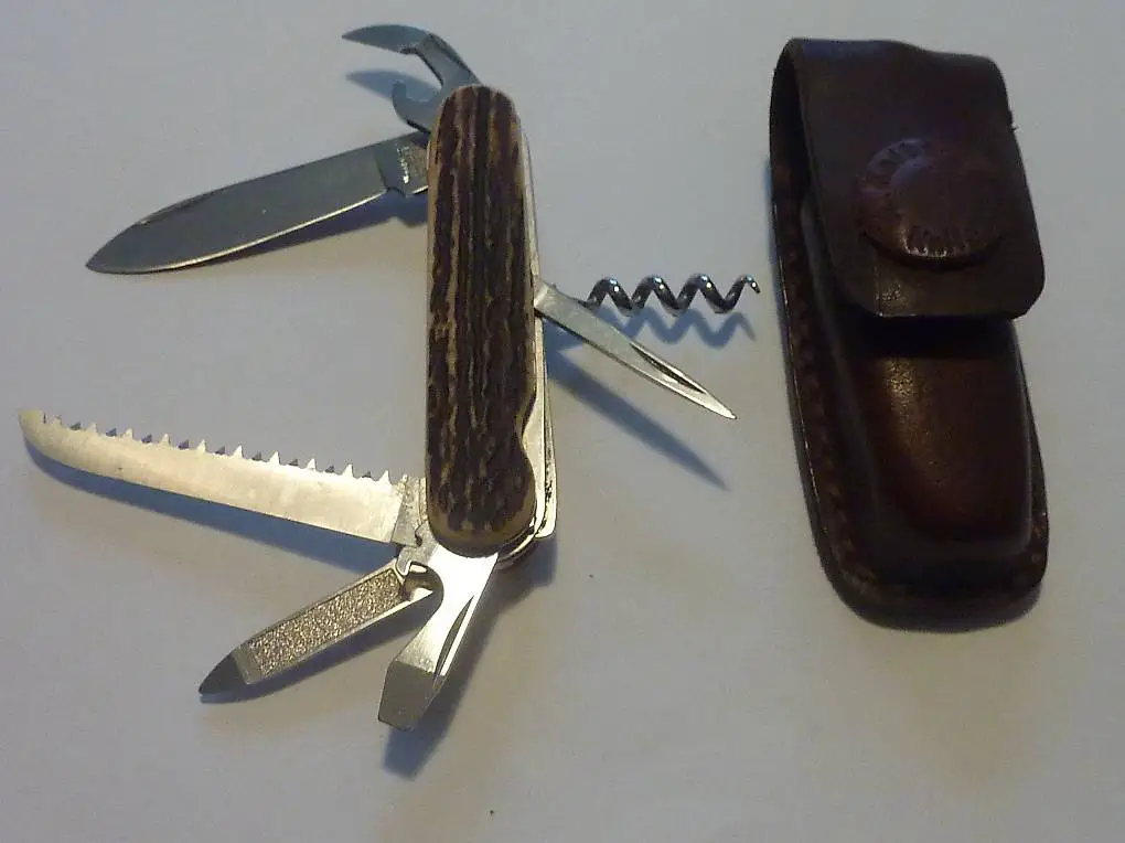 Sackmesser Taschenmesser WENGER Horn 84mm Ledergurt Täschli