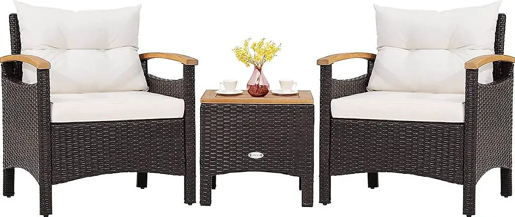 3tlg. Rattanmöbel mit 2 Sessel und 1 Beistelltisch