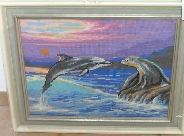 Gobelinbild mit Delphin und Seehund