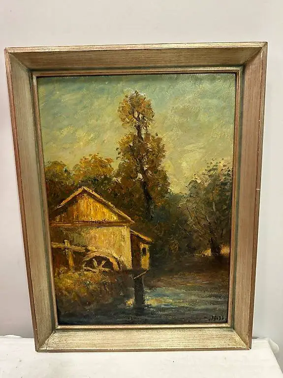 Ölgemälde mit Mühle am Wasser - signiert und gerahmt, 1936