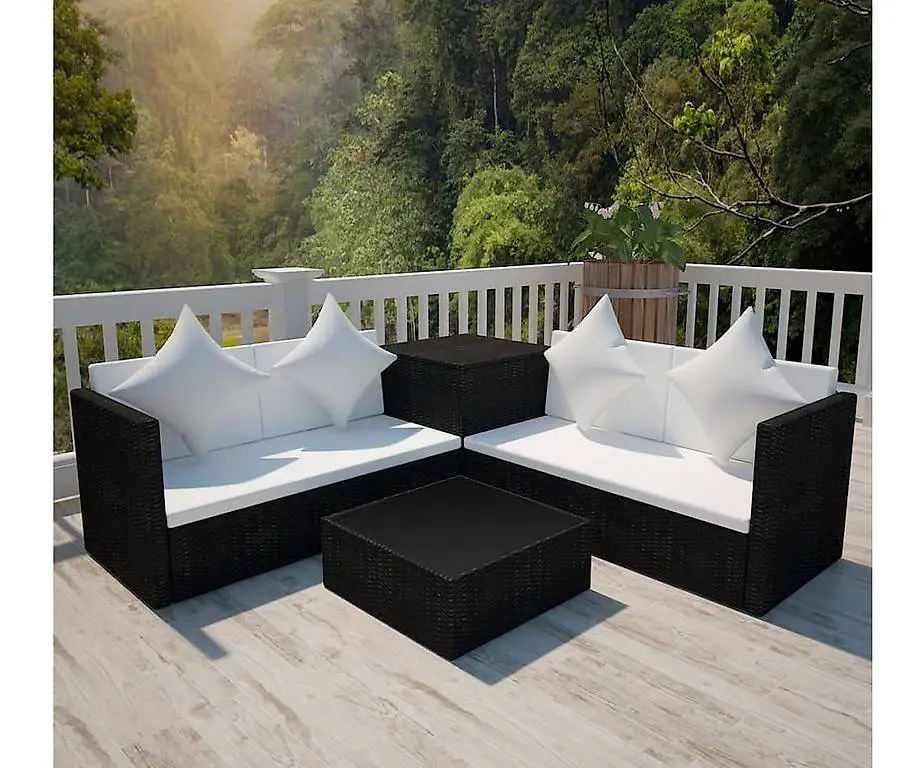 Lounge-Set mit Auflagen Poly Rattan Schwarz