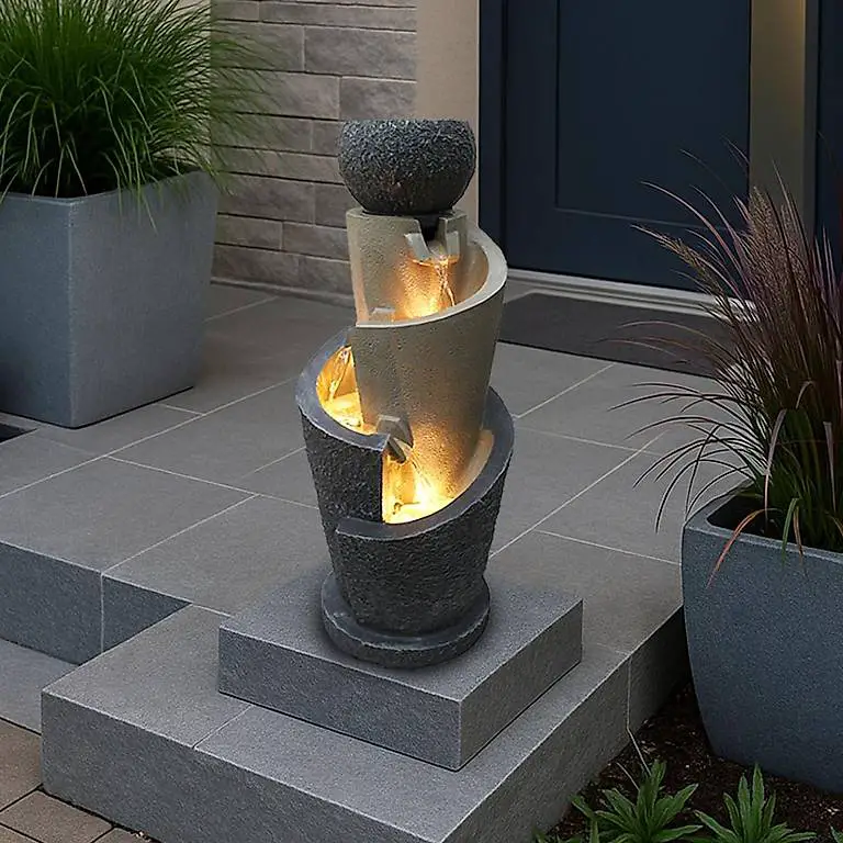 Arnusa Gartenbrunnen mit LED Beleuchtung 66 cm mit Dekobecke