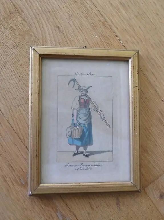 altes Bild Berner Bauernmädchen auf dem Lande