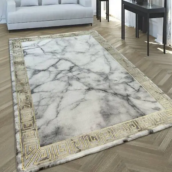  Teppich Marmor Optik mit Bordüre Gold NEU