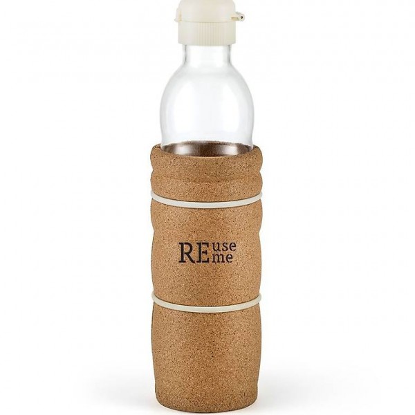  REUSEME Trinkflasche mit Kork und Bio Klappdeckel, 700ml
