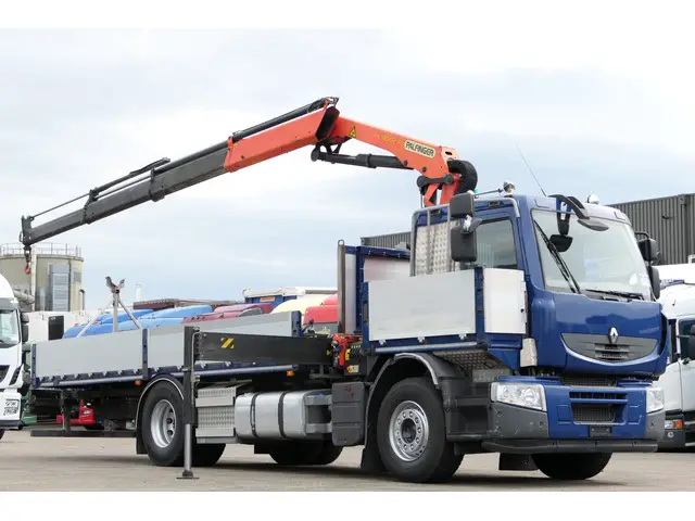 RENAULT / RENAULT TRUCKS, Lander 380 Stahltransporter Kran Funk, Brücke/Pritsche