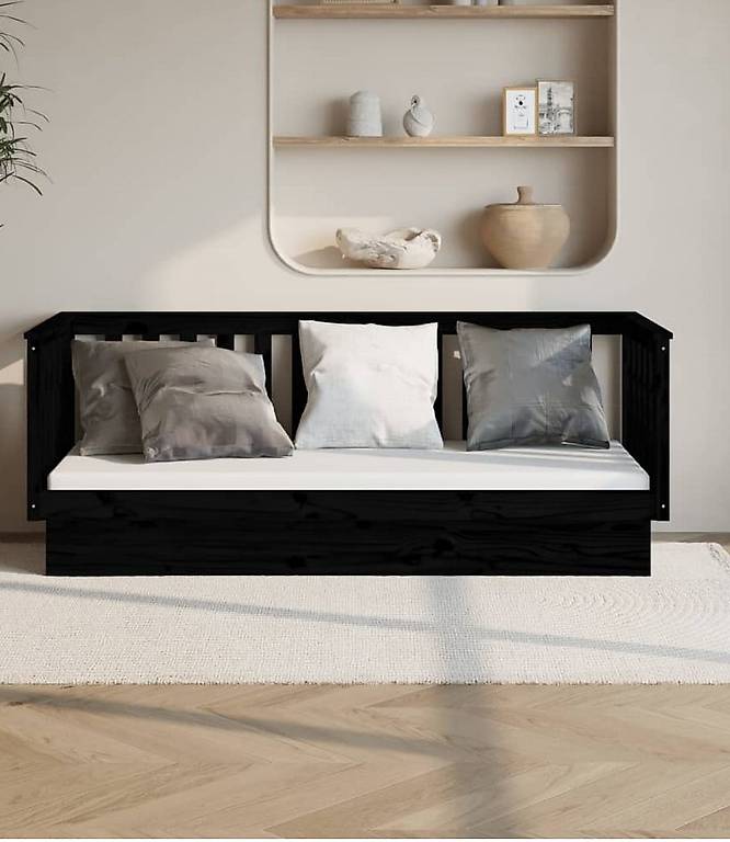 Tagesbett Schwarz 90x190 cm Massivholz Kiefer