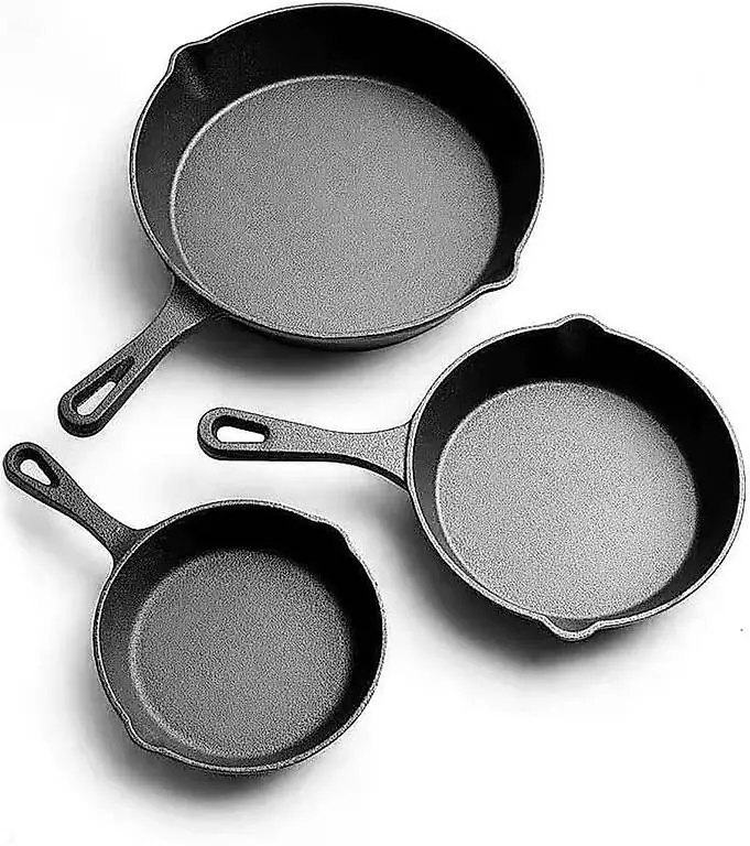 sports flyfree 3 Teiliges Bratpfannen Set Aus Gusseisen, Pfa