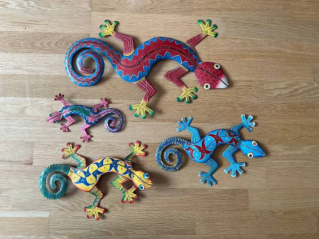4 Eidechsen aus Stahlblech - Handbemalt