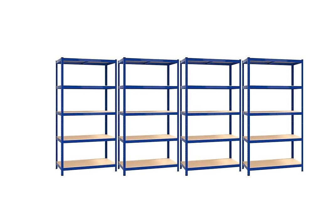 Regale mit 5 Böden 4 Stk. Blau Stahl & Holzwerkstoff