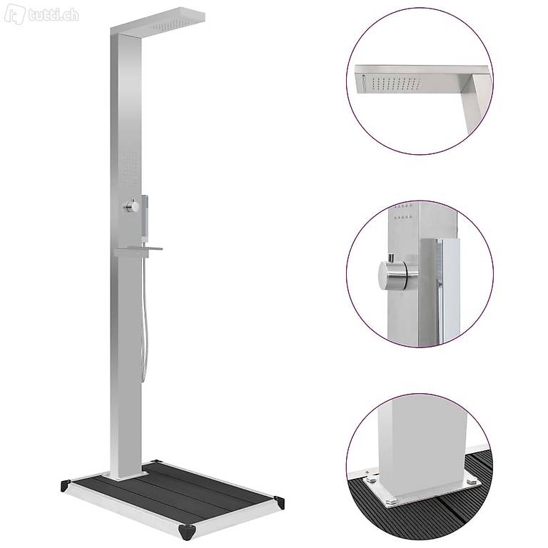  Gartendusche mit Bodenelement WPC Edelstahl 290