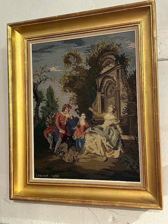 Gobelin, gestickt, Stil Bild mit mittelalterlichen Szene