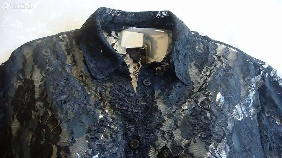 Blusenhemd /Longbluse aus Spitze in Schwarz Gr. 34/36