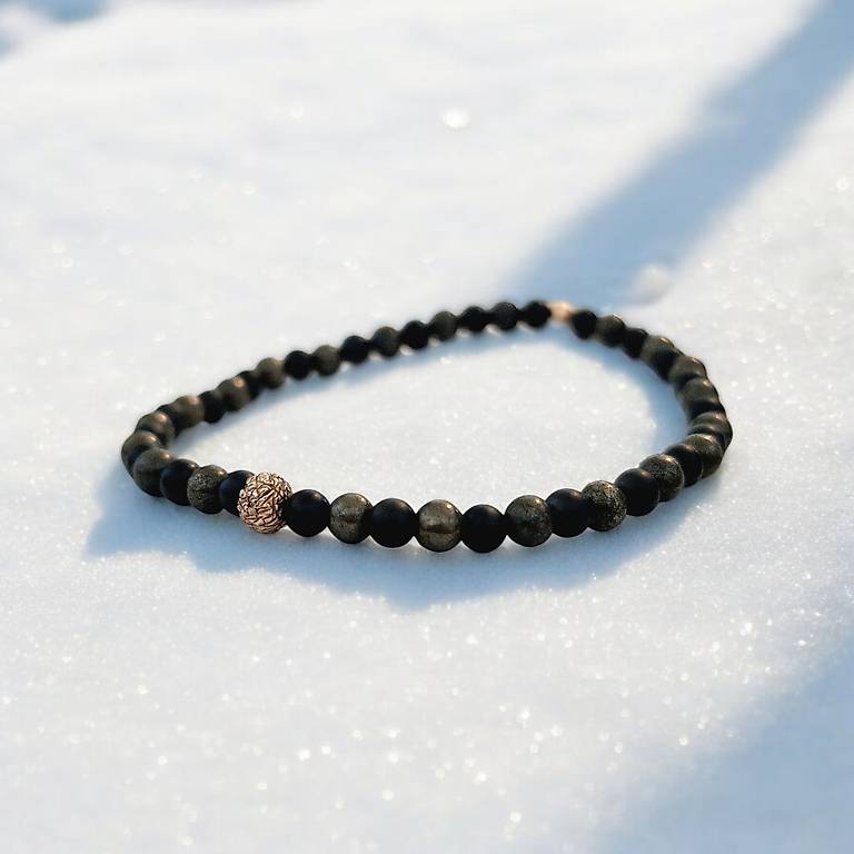 Armband schwarzer Turmalin, Pyrit, Bronze