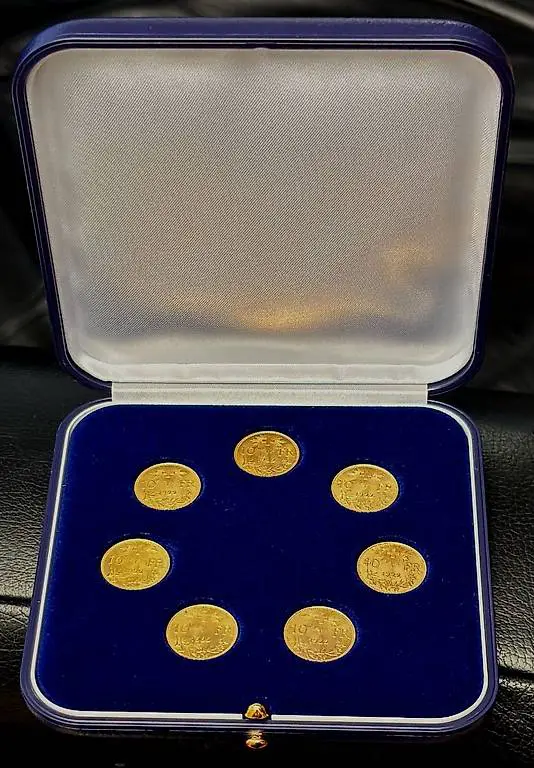 7 x 10 er Goldvreneli mit Etui Jahrgang 1922