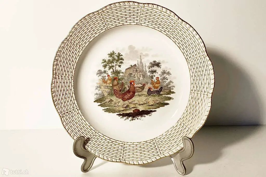  Porzellan Teller mit Hühnermotiv von KPM