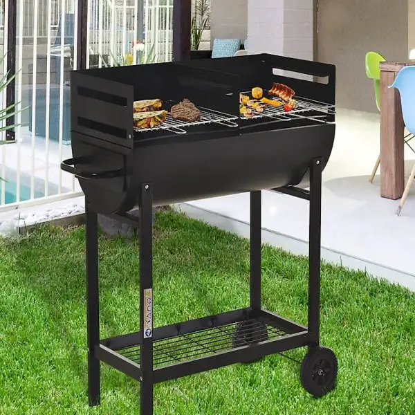  Grillwagen Grillstation Standgrill mit Windschutz schwarz