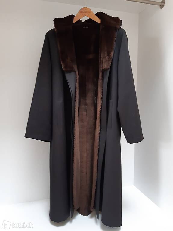 Stoffmantel mit Innenfutter echt Nerz geschoren