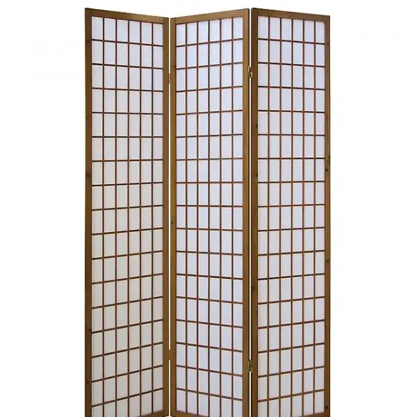  3 fach Holz Paravent Raumteiler Shoji braun