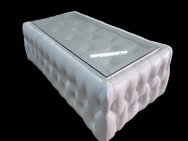  COUCHTISCH GLASTISCH CHESTERFIELD LEDER TEXTIL SAMT STOFF