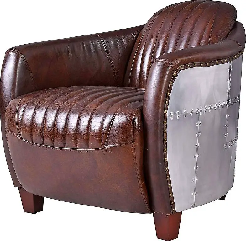 Ledersessel Braun Vintage Sessel Armlehnen Metall Aviator Cl
