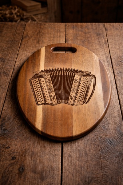 Rundes Schneidebrett aus Nussbaum und Ahorn