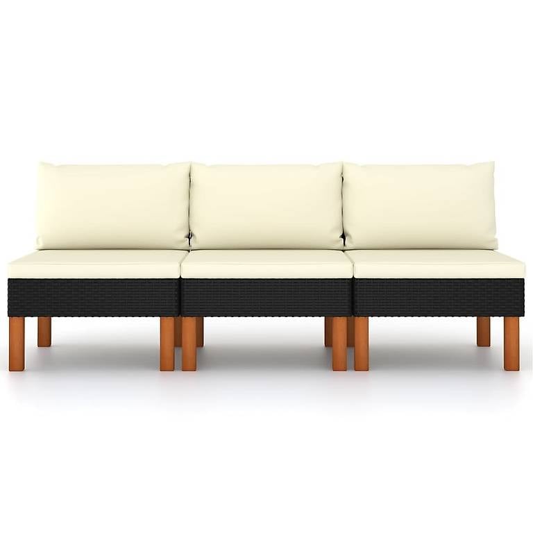 Mittelsofas 3 Stk. Poly Rattan und Eukalyptus Massivholz