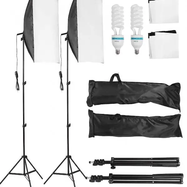  Softbox Fotolampe Studioset mit Höhestellbare Lampenstativ