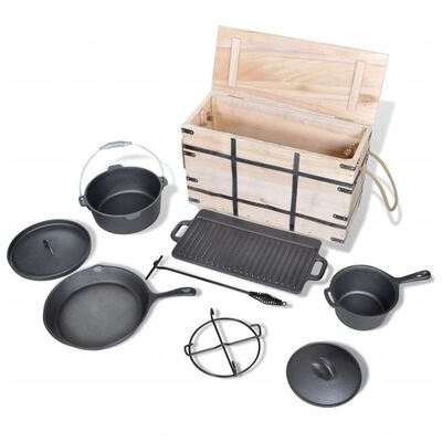  vidaXL 9-teiliges Set in Holzkiste Kochtopf-Set Töpfe SKU:40829
