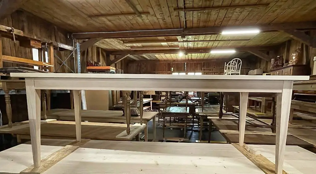 Bauerntisch, Biedermeier, Tanne roh, 220 x 90 cm, H. 77 cm