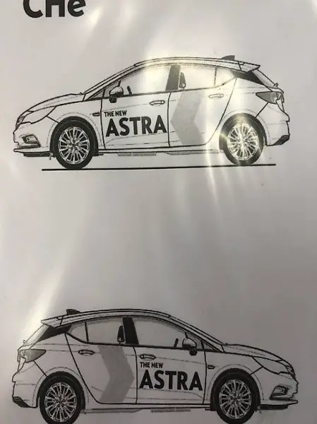 NEUE AUTOKLEBER: VON OPEL ASTRA NEUES MODELL 2 FARBIG.
