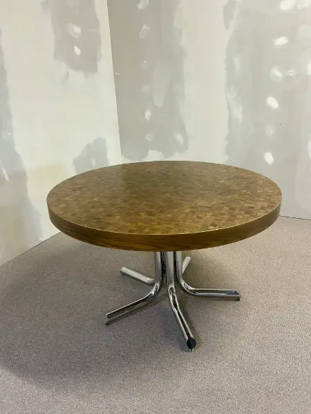 Runder Ausziehtisch Chromfuss Holz Mosaikplatte Esstisch