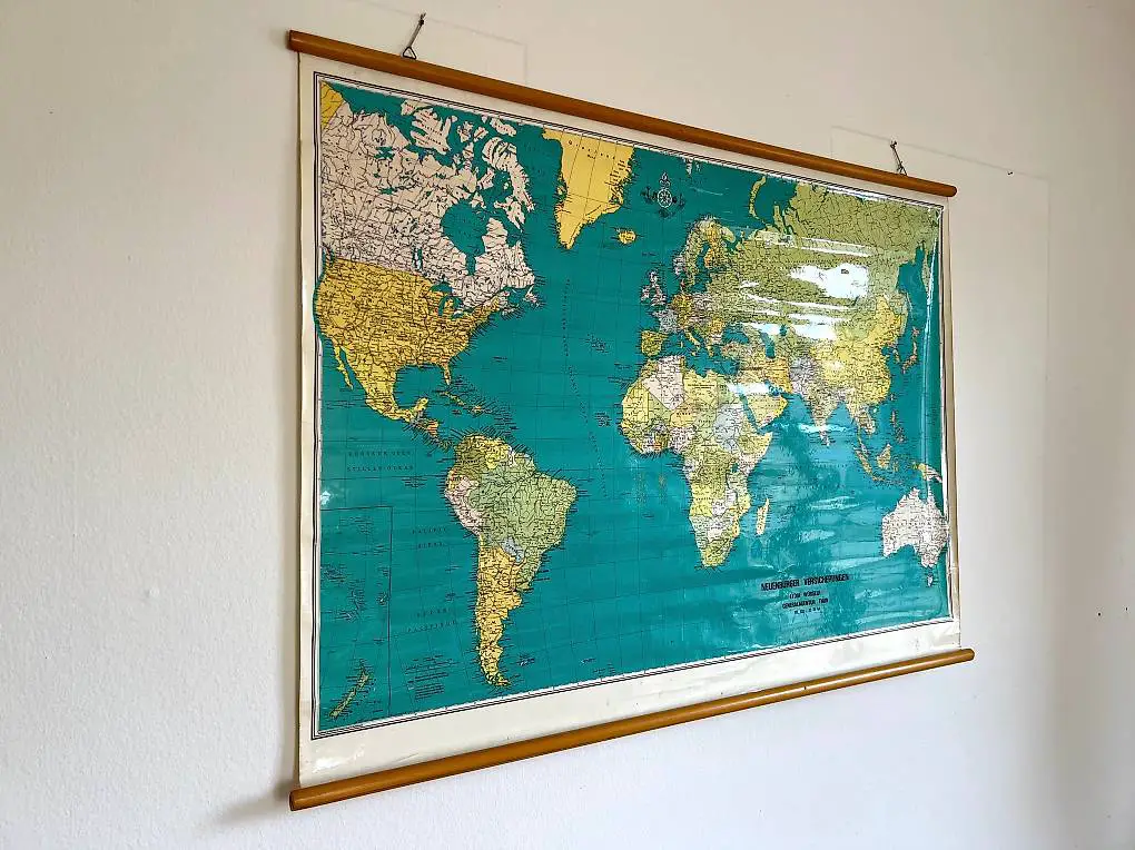 Grosse Weltkarte / Schulkarte 50er Jahre