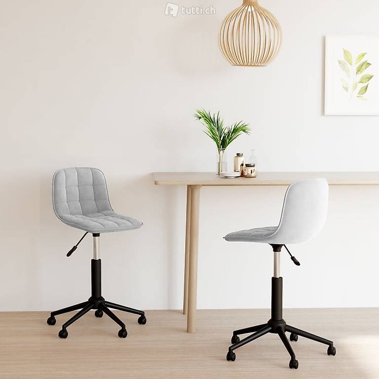  Esszimmerstühle 2 Stk. Drehbar Hellgrau Samt 117