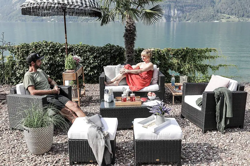 Gartenmöbelset aus Rattan schwarz