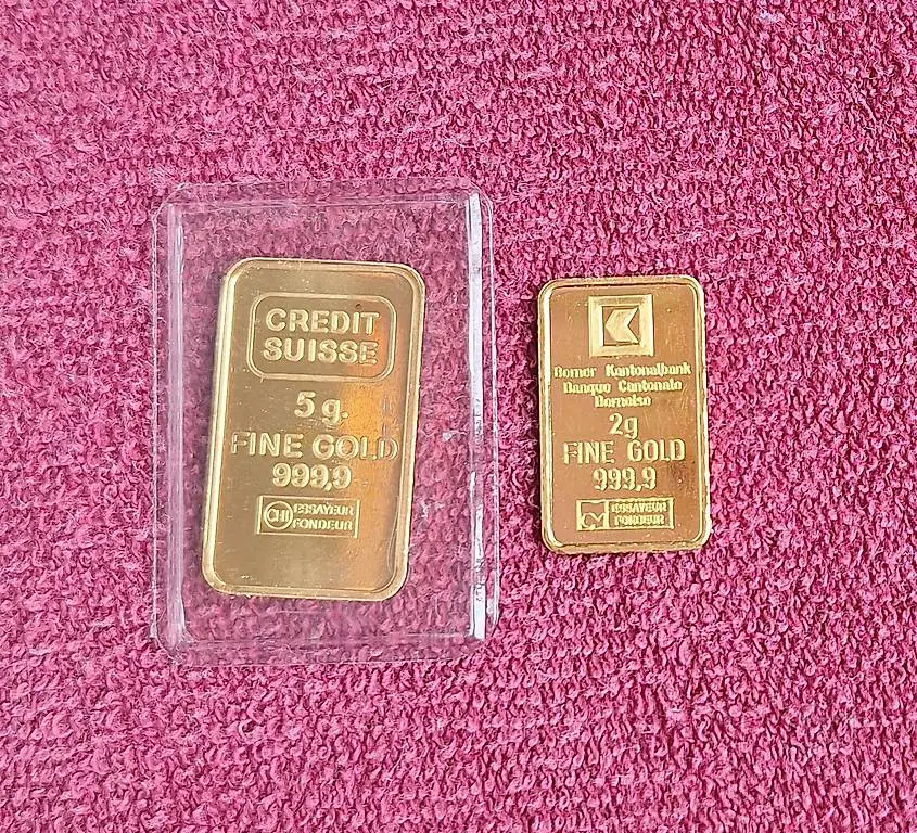 2 Goldbarren, 1 x 2g + 1 x 5g total 7 g