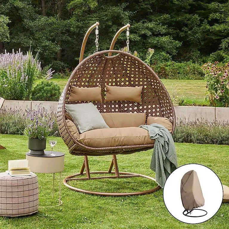 Polyrattan Hängesessel TWIN braun - inkl. Regenabdeckung