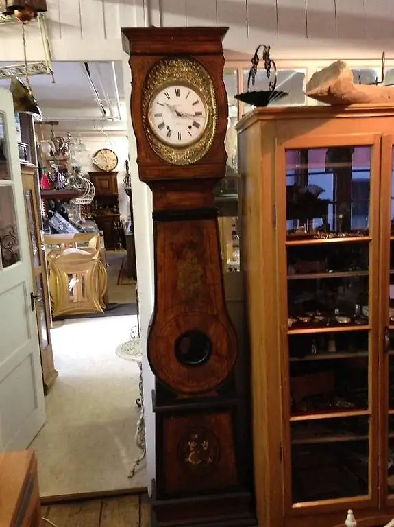 Standuhr antik, Morez, braun Blumenmotiv